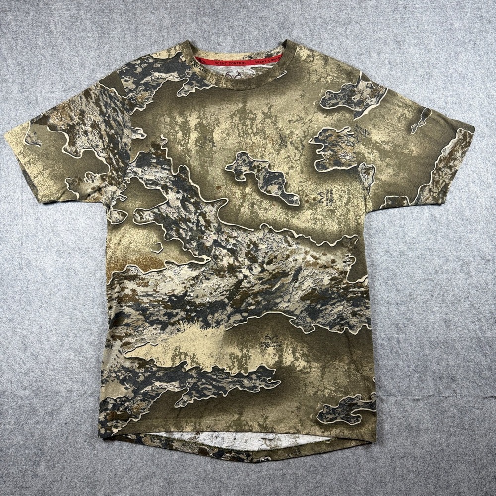 Realtree Mens Excape Camo Scent Control T Shirt Small Brown Camouflage Tactical